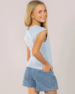 Tops*Ava And Ever Girls' Basic Rib Scoop Neck Tee Light Blue