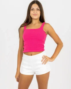 Tops*Mooloola Girls' Basic Square Neck Rib Tank Top Hot Pink