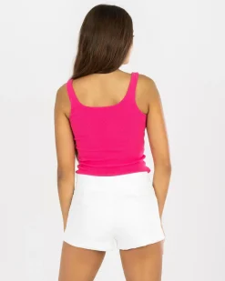 Tops*Mooloola Girls' Basic Square Neck Rib Tank Top Hot Pink