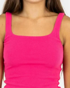 Tops*Mooloola Girls' Basic Square Neck Rib Tank Top Hot Pink