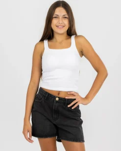 Tops*Mooloola Girls' Basic Square Neck Rib Tank Top White