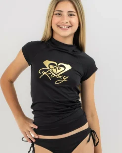 Rash Vests*Roxy Girls' Beach Vibing Cap Sleeve Rash Vest Anthracite