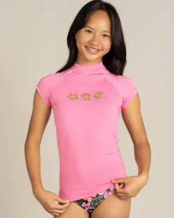 Rash Vests*Roxy Girls' Beach Vibing Hibiscus Rash Vest Pink Cosmos