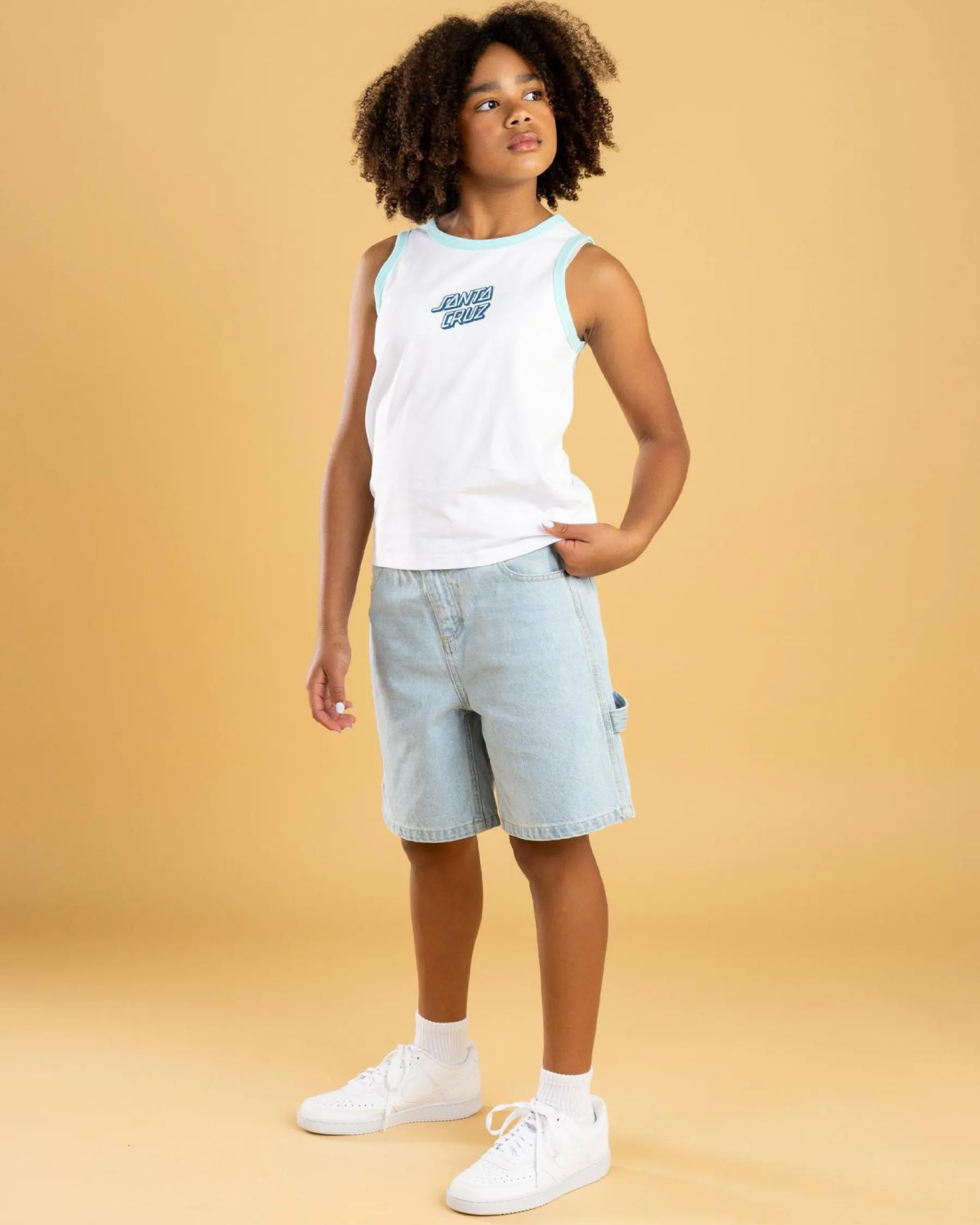 Denim|Bottoms*Santa Cruz Girls' Checker Heart Dot Carpenter Denim Shorts Light Washed Indigo