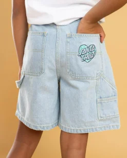 Denim|Bottoms*Santa Cruz Girls' Checker Heart Dot Carpenter Denim Shorts Light Washed Indigo