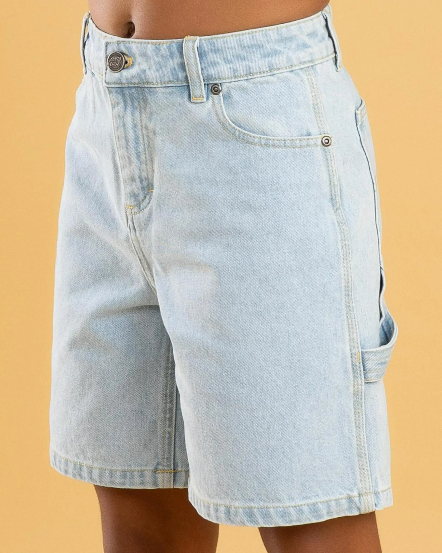 Denim|Bottoms*Santa Cruz Girls' Checker Heart Dot Carpenter Denim Shorts Light Washed Indigo