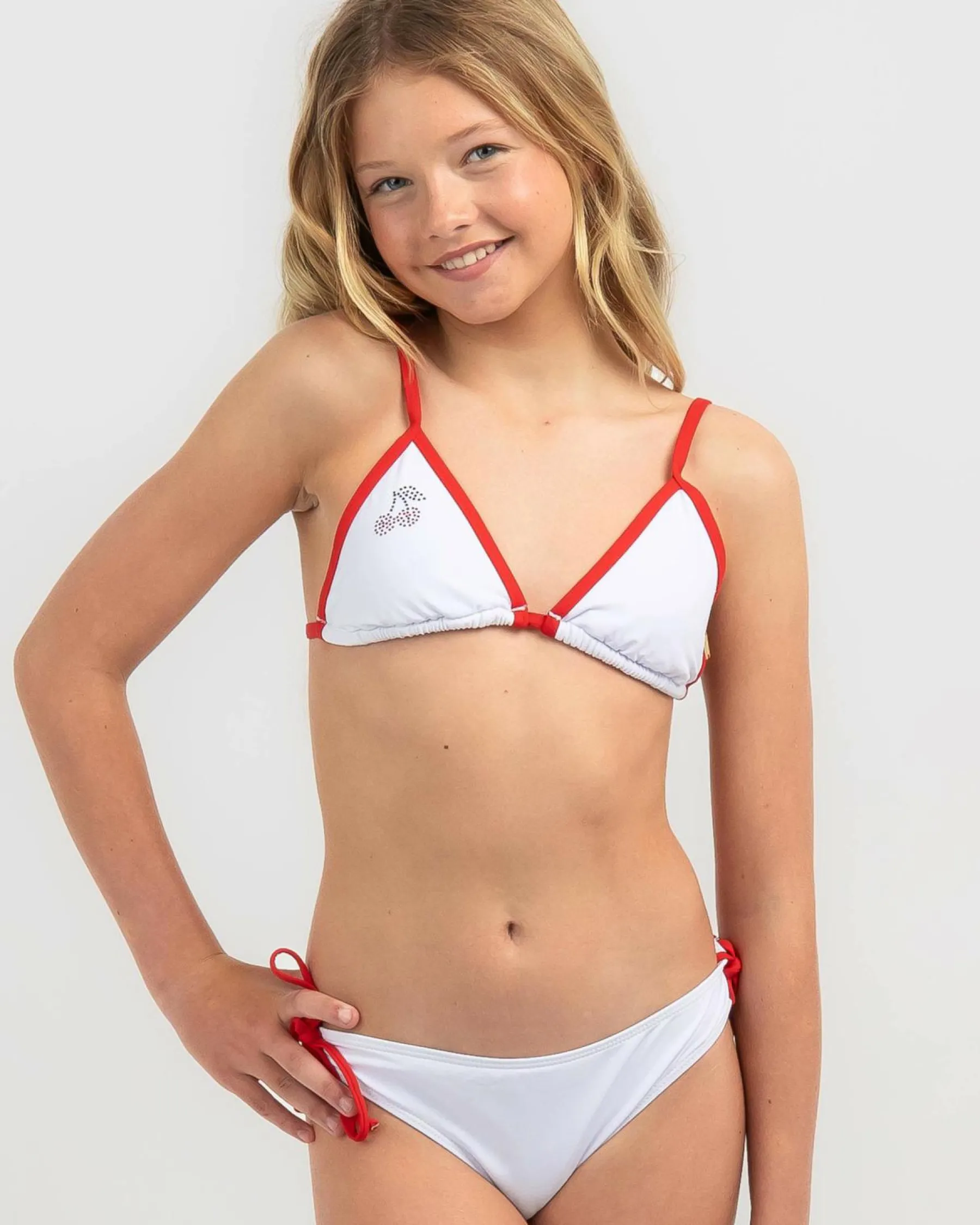 Bikinis*Topanga Girls' Cherry Fixed Triangle Bikini Set White