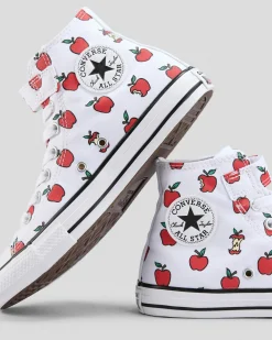 Sneakers*Converse Girls' Chuck Taylor All Star Allover Apple Easy On Shoes White/red/black