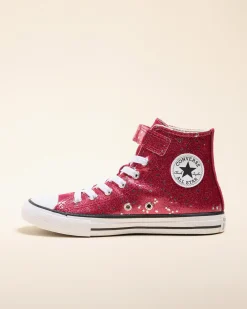 Sneakers*Converse Girls' Chuck Taylor All Star Glitter Easy On Shoes Sporty Berry/white/egret