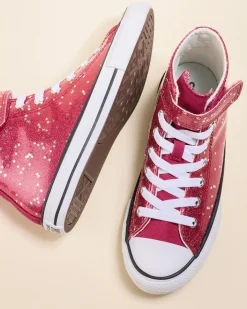 Sneakers*Converse Girls' Chuck Taylor All Star Glitter Easy On Shoes Sporty Berry/white/egret