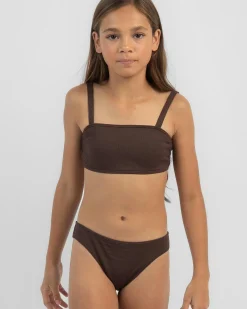 Bikinis*Topanga Girls' Claire Bandeau Bikini Set Dark Choc