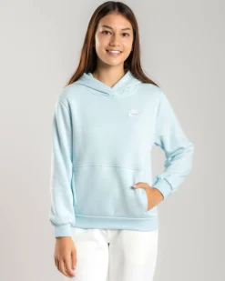 Outerwear*Nike Girls' Club Hoodie Glacier Blue/white
