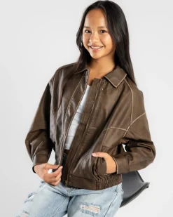 Outerwear*Ava And Ever Girls' Dakota Bomber Jacket Washed Brown