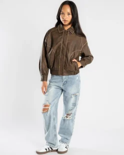 Outerwear*Ava And Ever Girls' Dakota Bomber Jacket Washed Brown