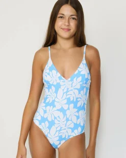 Surf|One Pieces*Kaiami Girls' Dexter One Piece Swimsuit Cornflower/white