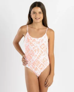 Surf|One Pieces*Topanga Girls' Echo One Piece Swimsuit White/peach