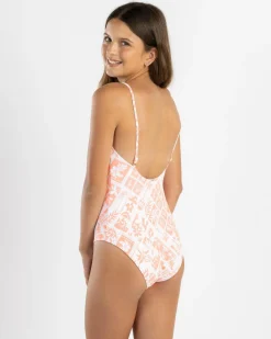 Surf|One Pieces*Topanga Girls' Echo One Piece Swimsuit White/peach