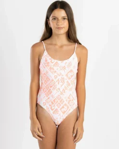 Surf|One Pieces*Topanga Girls' Echo One Piece Swimsuit White/peach