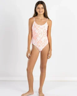 Surf|One Pieces*Topanga Girls' Echo One Piece Swimsuit White/peach