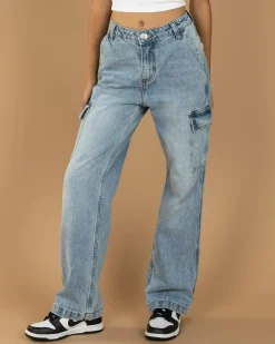 Jeans|Denim*DESU Girls' Elkie Cargo Jeans Blasted Mid Blue