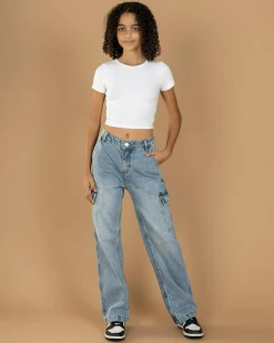 Jeans|Denim*DESU Girls' Elkie Cargo Jeans Blasted Mid Blue