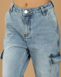 Jeans|Denim*DESU Girls' Elkie Cargo Jeans Blasted Mid Blue