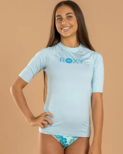 Rash Vests*Roxy Girls' Essential Short Sleeve Rash Vest Sky Blue