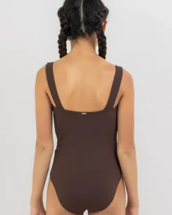 One Pieces*Topanga Girls' Este One Piece Swimsuit Dark Choc