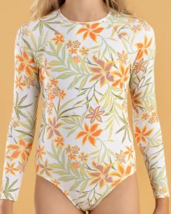 Best Girls' Floral Horizon Long Sleeve Surfsuit Kids Surf|Wetsuits & Surfsuits