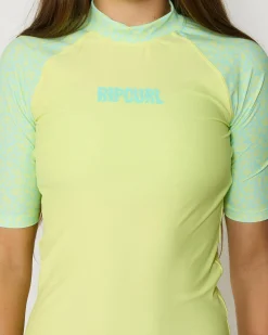 Rash Vests*Rip Curl Girls' Floral UPF Short Sleeve Rash Vest Set Lime