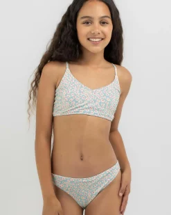 New Girls' Flower Bed Cropped Bikini Set Kids Bikinis
