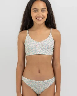New Girls' Flower Bed Cropped Bikini Set Kids Bikinis