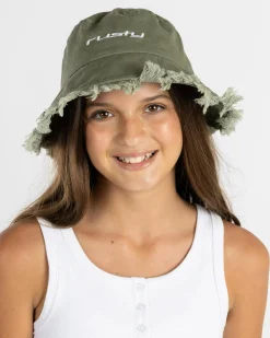 Headwear*Rusty Girls' Glimmer Bucket Hat Army Green