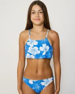 Bikinis*Roxy Girls' Happy Hibiscus Flutter Bikini Set Nebulas Blue Hippy Hibiscus