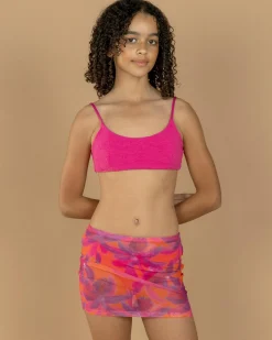 Beach Covers & Overswim*Topanga Girls' Haven Mesh Mini Cover Up Orange/fuschia