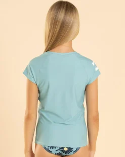 Rash Vests*Billabong Girls' Heat Wave Rash Vest Misty Blue