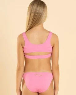 Bikinis*Roxy Girls' Hibiscus Bralette Bikini Set Pink Cosmos