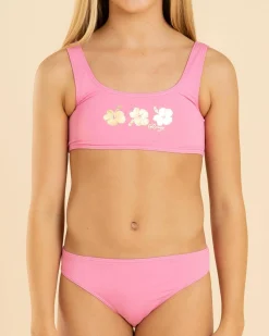 Bikinis*Roxy Girls' Hibiscus Bralette Bikini Set Pink Cosmos