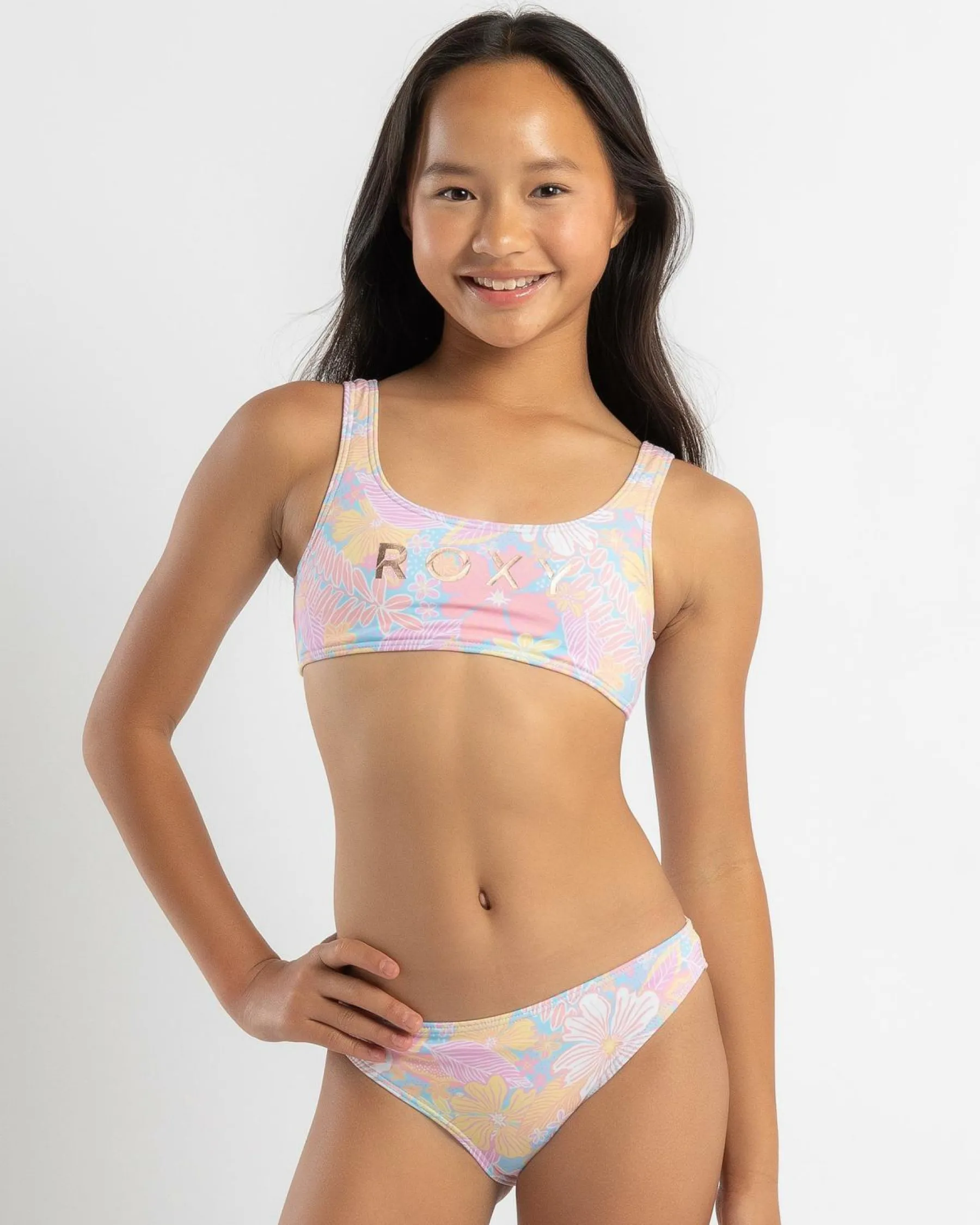 Bikinis*Roxy Girls' Hidden Garden Bralette Bikini Set Candlelight Peach Hidden Garden
