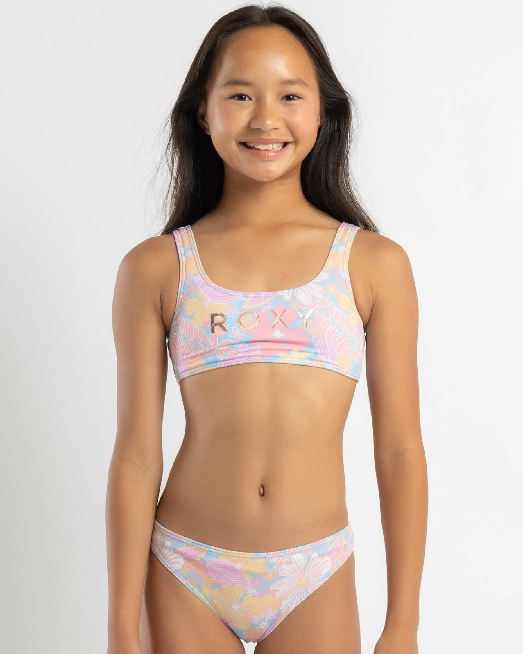 Bikinis*Roxy Girls' Hidden Garden Bralette Bikini Set Candlelight Peach Hidden Garden