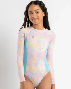 Surf|Wetsuits & Surfsuits*Roxy Girls' Hidden Garden Long Sleeve Surfsuit Candlelight Peach Hidden Garden