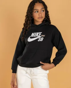 Outerwear*Nike Girls' Icon Fleece Hoodie SB Black/white