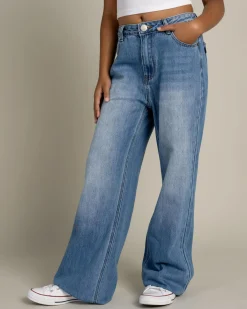 Jeans|Denim*DESU Girls' Icon Straight Leg Jeans Blasted Mid Blue
