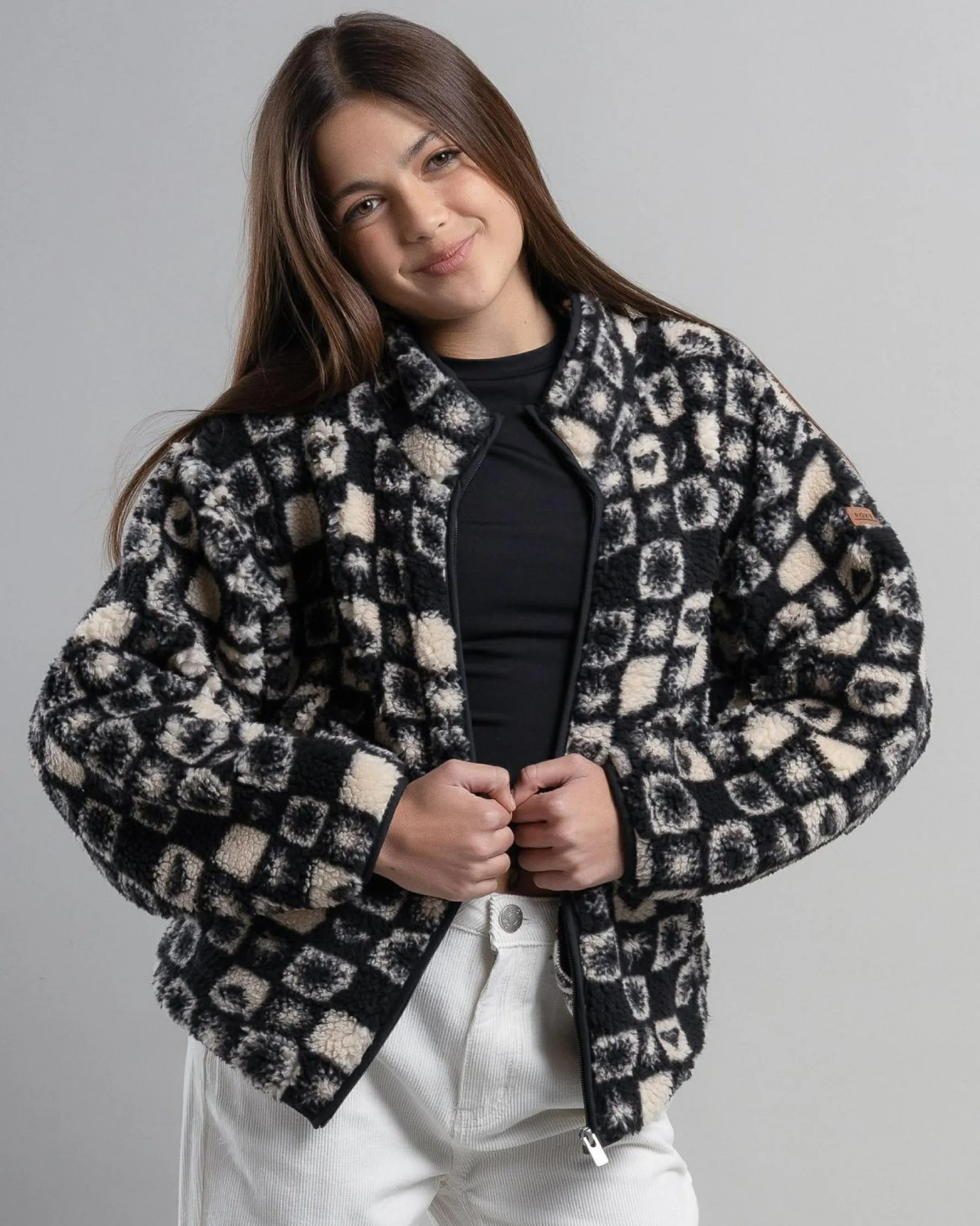 Outerwear*Roxy Girls' Like Electricity Jacket Phantom Sunsquare