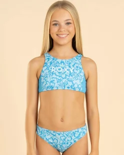 Bikinis*Roxy Girls' Crop Bikini Set Malibu Blue Flaura