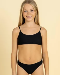 Bikinis*Kaiami Girls' Marla Rib Bralette Bikini Set Black