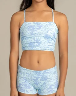 Online Girls' Oceanic Rib Tankini Set Kids Bikinis