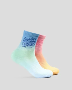 Socks & Accesories*Santa Cruz Girl's Opus Dot Mid Sock Pack Blue Tie Dye-pink Tie Dye