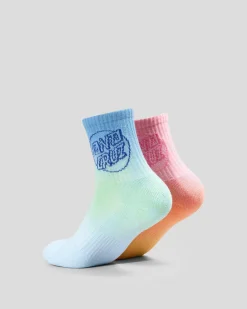Socks & Accesories*Santa Cruz Girl's Opus Dot Mid Sock Pack Blue Tie Dye-pink Tie Dye
