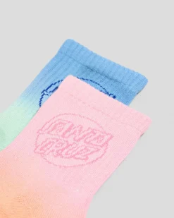 Socks & Accesories*Santa Cruz Girl's Opus Dot Mid Sock Pack Blue Tie Dye-pink Tie Dye